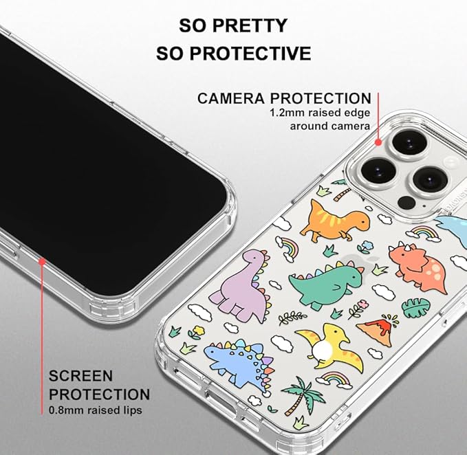 MOSNOVO for iPhone 15 Pro Case | Military Grade 6.6ft Drop Tested | Clear with Dinosaur Land Design