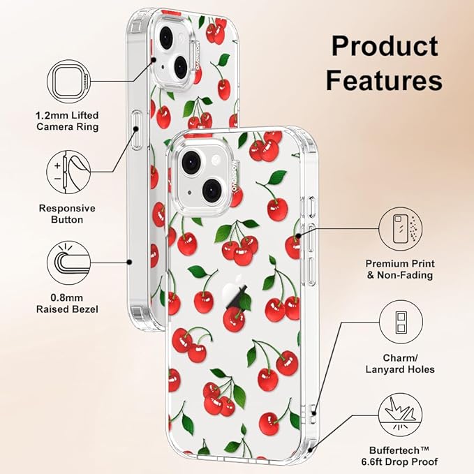 MOSNOVO for iPhone 13/14 Case | Military Grade 6.6ft Drop Tested | Clear with Cute Cherry Design