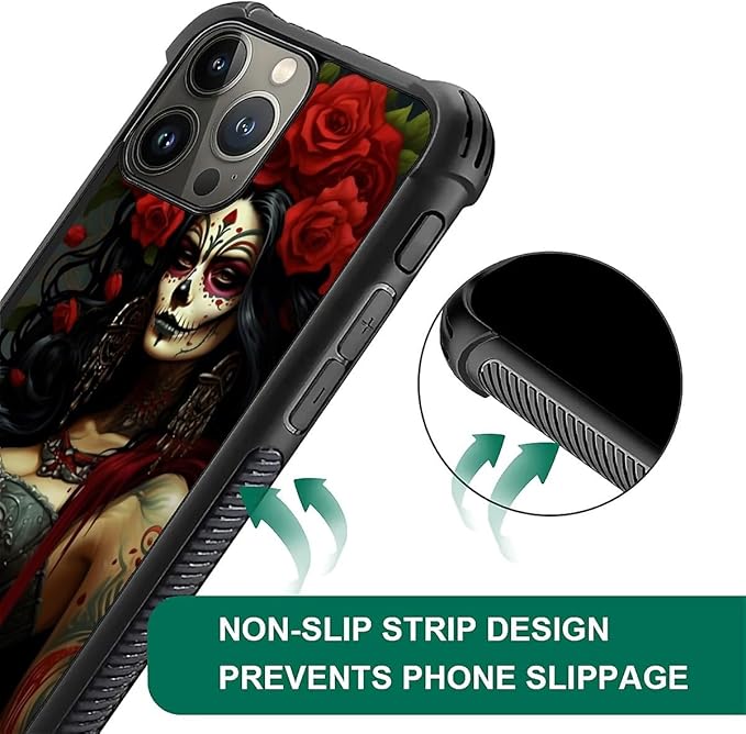 for iPhone 16 Pro Case, Day of The Dead Halloween Woman Pattern Graphic Design Girl Boy Soft Silicone Hard Acrylic Shock Protection for iPhone 16 Pro