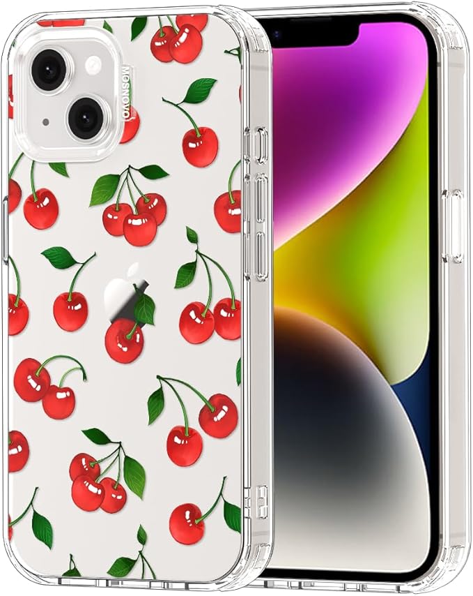MOSNOVO for iPhone 13/14 Case | Military Grade 6.6ft Drop Tested | Clear with Cute Cherry Design