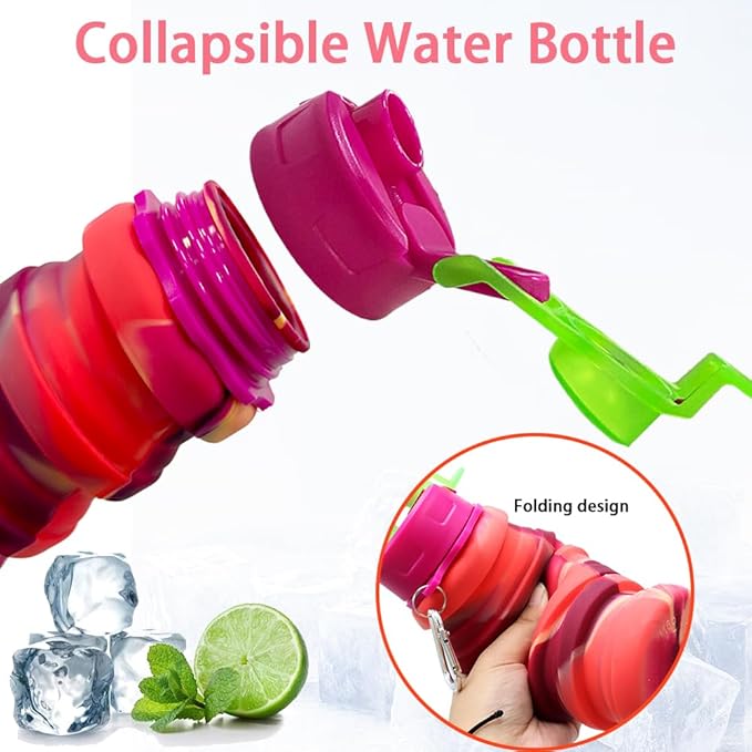 Silicone Collapsible Water Bottles, 16oz 500ml Portable Foldable Expandable Water Bottle Sports Cups, Leak Proof Reusable BPA Free, for Outdoor Activities Travel(Orange)