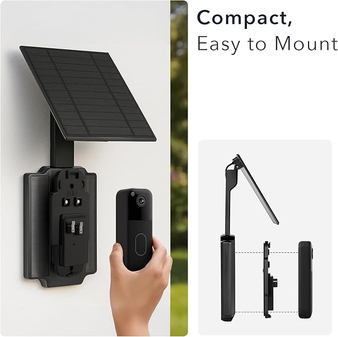 Wasserstein Solar Charger Compatible with Blink Video Doorbell (2nd Gen) – Triple Solar Panels with Built-in Battery, Continuous Power, Weather-Resistant, Easy Installation (Doorbell Not Included)