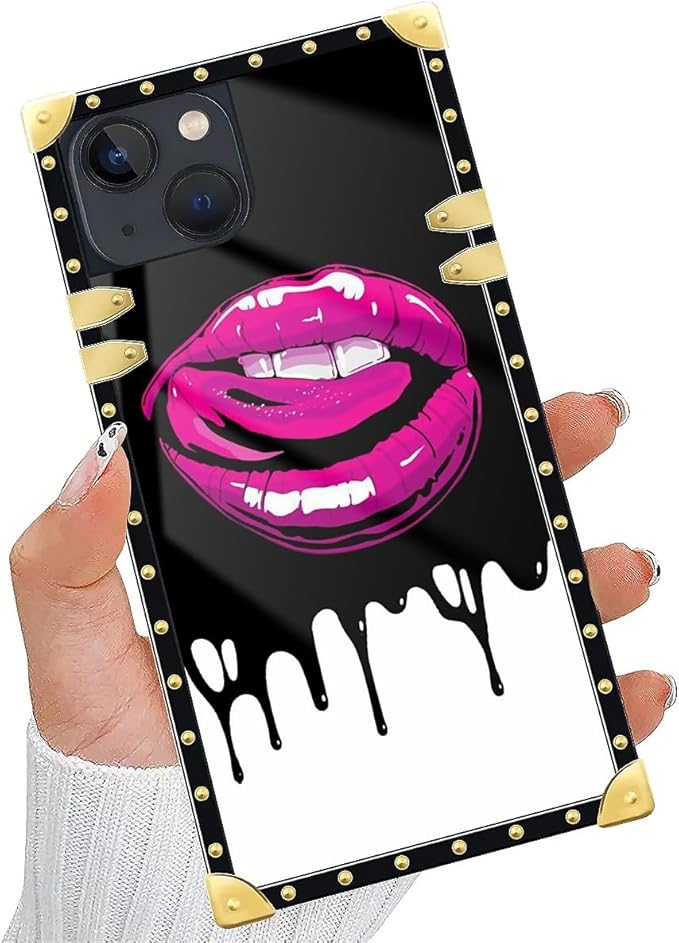 Compatible with iPhone 14 Case, Black White Red Slap Sexy Luxury Golden Decoration for Girl Women Soft TPU Shockproof Protective Hard PC Back for iPhone 14