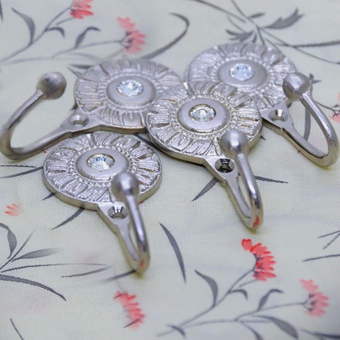 FAPBADRI Multipurpose Hooks, Used to Hang Clothes, Bags, Coats, Curtain Hold Backs, Keys, Colour - Silver, Material - Brass, Round Design, Screws and Wallplugs Included, Pack of 2 Pieces