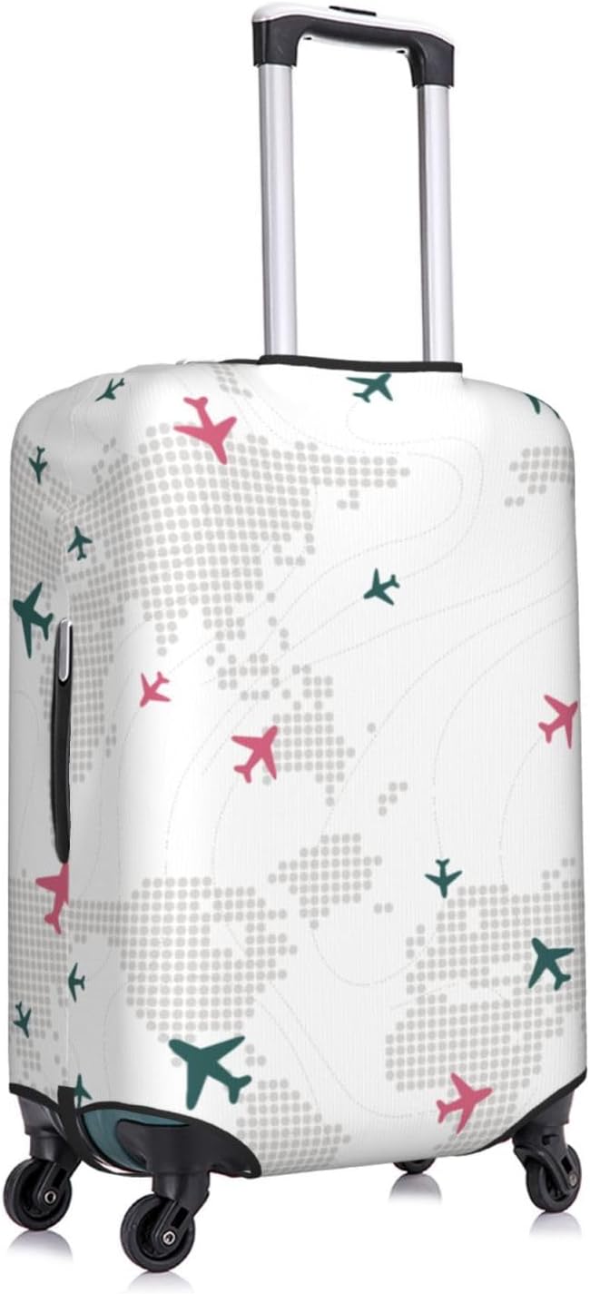 Luggage Cover with World Map and Airplane Print, Elastic Travel Suitcase Protector for Suitcase (Fits 18-21 Inch Luggage)