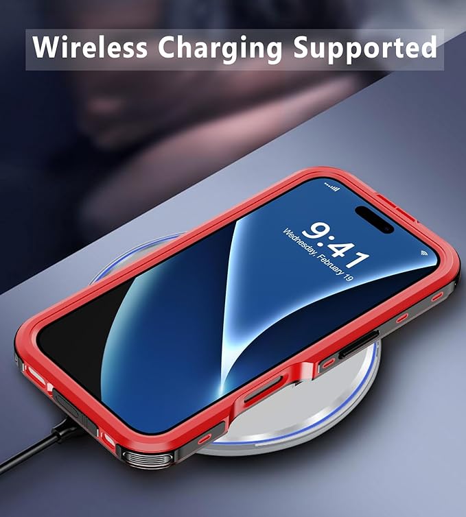 for iPhone 16 Case Waterproof | Full Body Shockproof Dust Proof Phone Case Cover with Screen Protector - Red