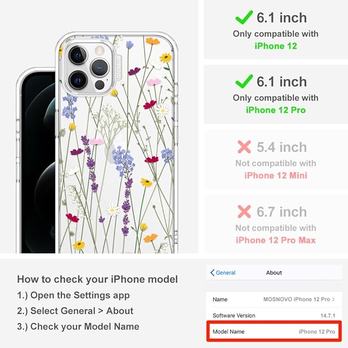 MOSNOVO Case for iPhone 12 & iPhone 12 Pro, [Buffertech 6.6ft Military-Grade Drop Protection] [Anti Peel Off Tech] Clear TPU Bumper Phone Case Cover Design - Floral Garden