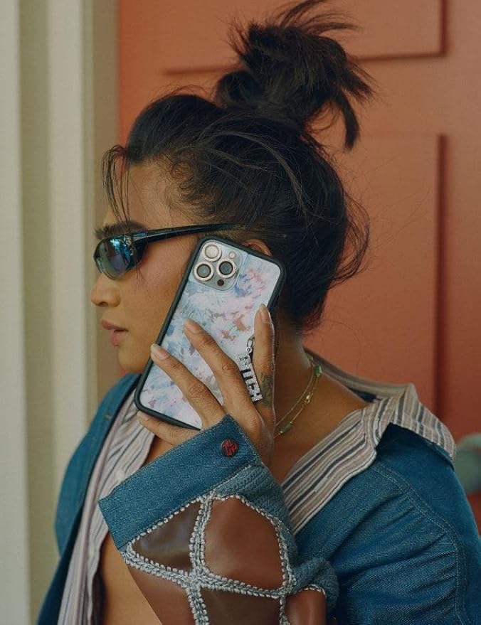 Wildflower Cases - Compatible with iPhone 13 Pro| Protective Black Bumper, 6.5ft Drop Test Certified, Women Owned Small Business | Trendy Influencer Blue Tie Dye | Collab - Bretman Rock