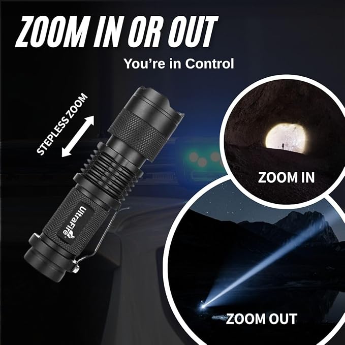 ULTRAFIRE 3 Pack Mini Flashlights Focus Adjustable SK68 Single Mode Tactical LED Flashlight, Ultra Bright 300 Lumens Torch
