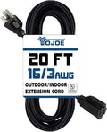 YOJOE Indoor Outdoor Extension Cord, 3 Prong 13A Weatherproof Power Cord, 16 Gauge Heavy Duty 20 ft Black Extension Cord for Garage, Garden and Home, 16/3 SJTW UL Listed