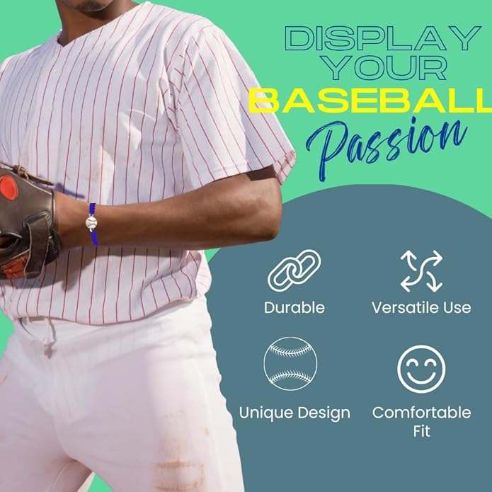 Sportybella - Baseball Bracelet, Baseball Jewelry, Adjustable Braided Baseball Bracelet, Baseball Gifts, Baseball Accessories