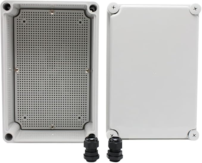 MAKERELE Grey Outdoor Electrical Box Weatherproof 11.02”7.48”5.12” (280190130mm) Plastic Junction Wire Case for Outdoor Electrical Projects with 2 NPT 1/2” Glands