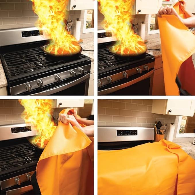 Parcil Safety SB-500 Large Silicone Coated Emergency Fire Blanket (60 in. x 60 in.) Emergency Kit Fire Extinguisher for Home & Kitchen, Woven Fiberglass Household Essentials, Chemical Free, No Mess