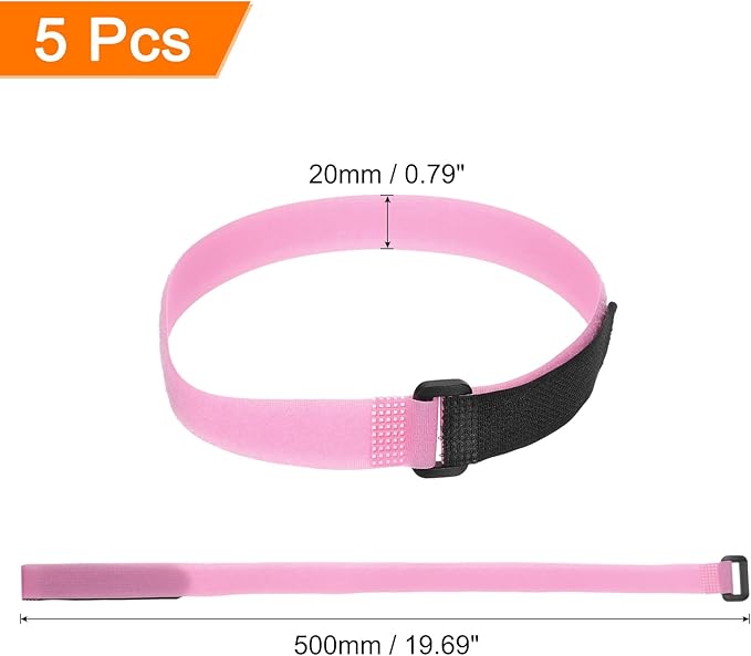 MECCANIXITY 5Pcs Reusable Battery Tie Down Straps,0.8x20" Pink Nylon Multipurpose Battery Hold Down Adjustable Cinch Strap Hook Loop Fastening Tie for Quadcopters FPV RC Drone Boat Car