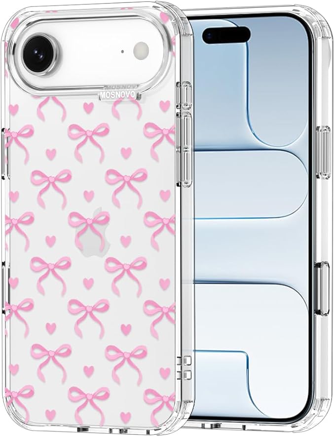 MOSNOVO for iPhone Air Case | Military Grade 6.6ft Drop Tested | Camera Control | Clear with Bowtiful Love Design