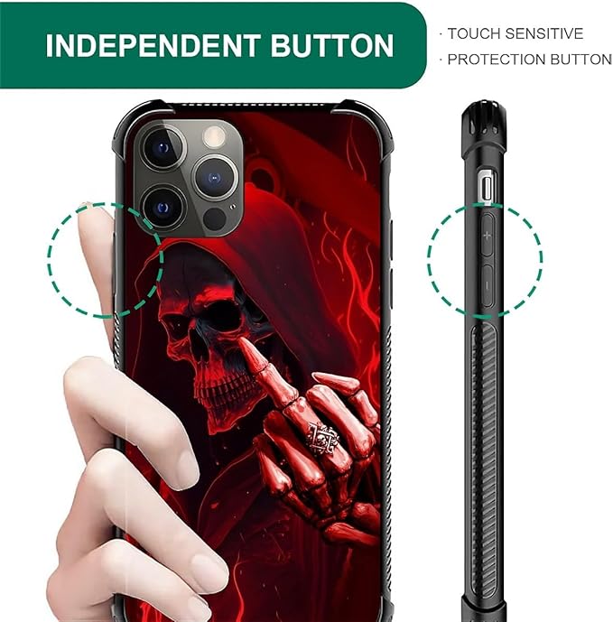 for iPhone 11 Pro Case, Gestures Funny Skull Pattern Graphic Design Girl Boy Soft Silicone Hard Acrylic Shock Protection for iPhone 11 Pro