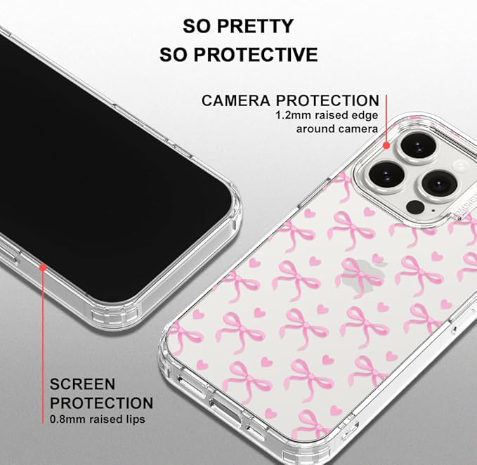 MOSNOVO Case for iPhone 15 Pro, [Buffertech 6.6ft Military-Grade Drop Protection] [Anti Peel Off Tech] Clear TPU Bumper Phone Case Cover Design - Bowtiful Love