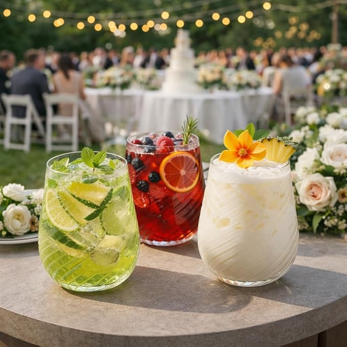 40 count 12 Ounce Cups Origami Ribbed Unbreakable Stemless Plastic Wine Champagne Whiskey Glasses Elegant Durable Disposable Indoor Outdoor Ripple Ideal for Home, Bars, Wedding, Party (Twiselle Clear)