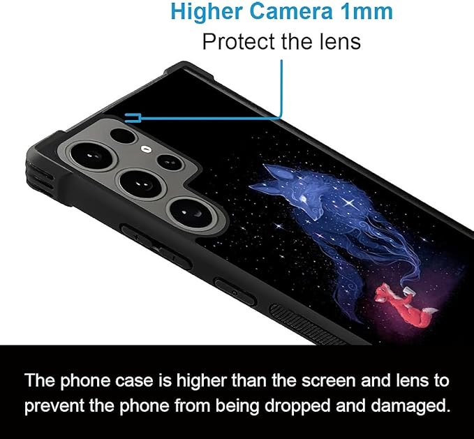 for Samsung Galaxy S24 Ultra Case, Galaxy Fox Wolf Pattern Graphic Design Girl Boy Soft Silicone Hard Acrylic Shock Protection for Samsung Galaxy S24 Ultra