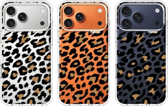 MOSNOVO for iPhone 17 Pro Max Case | Military Grade 6.6ft Drop Tested | Camera Control | Clear with Leopard Print Design