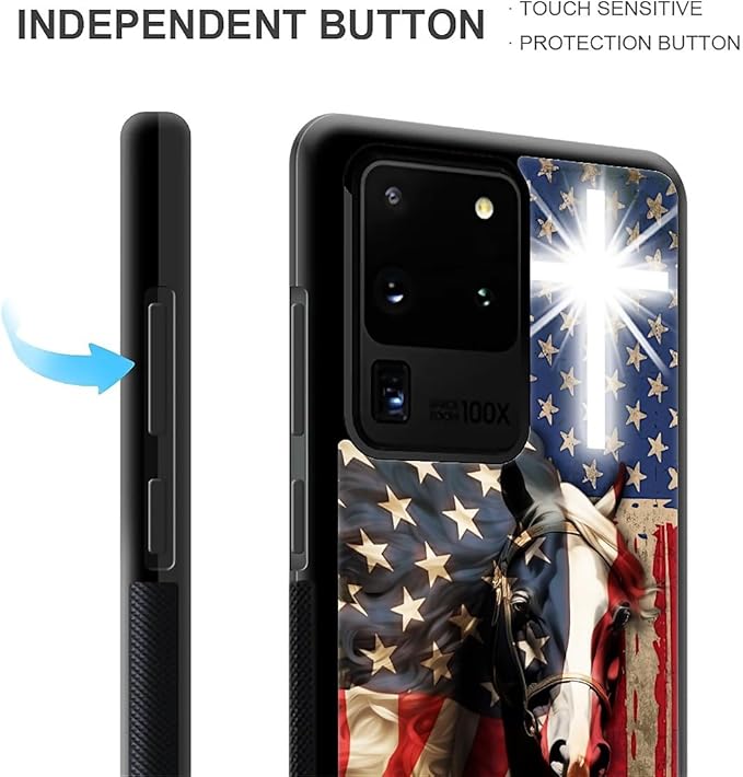 for Samsung Galaxy S20 Ultra Case, Red American Flag Horse Cross Pattern Graphic Design Girl Boy Soft Silicone Hard Acrylic Shock Protection for Samsung Galaxy S20 Ultra