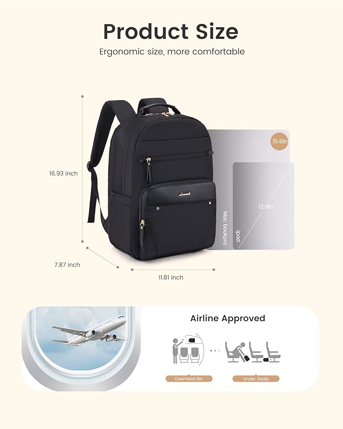 LOVEVOOK Laptop Backpack for Women, 15.6" Work Backpack Purse, Travel Personal Item Bag, Carry On Business Computer Bag, Casual Daypack for Office, School, or Gift, Cream Chestnut Brown
