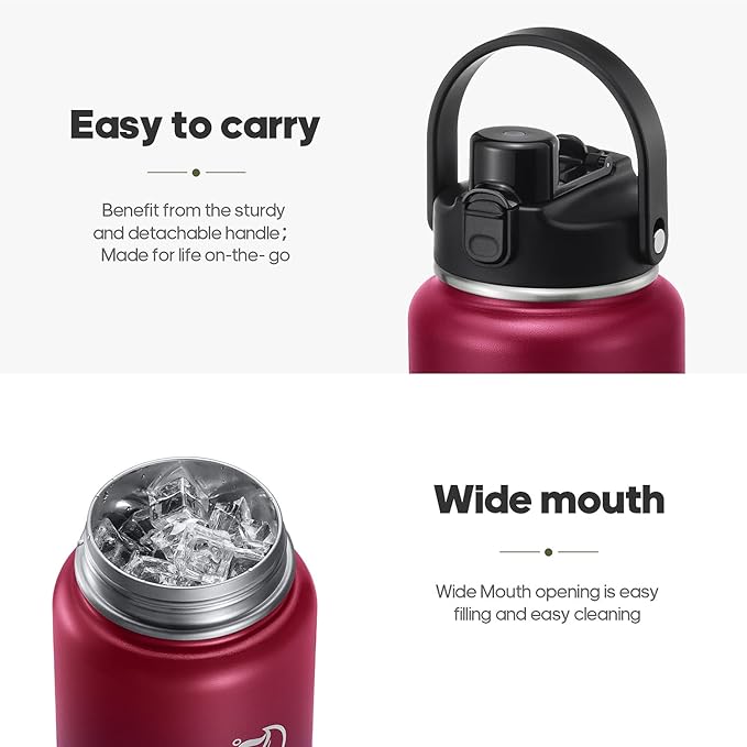 64oz Half Gallon Insulated Water Bottle with 2-in-1 Lid (Chug & Straw), Double Walled Vacuum Stainless Steel Water Bottles, Wide Mouth Leakproof Insulated Jug with Straw