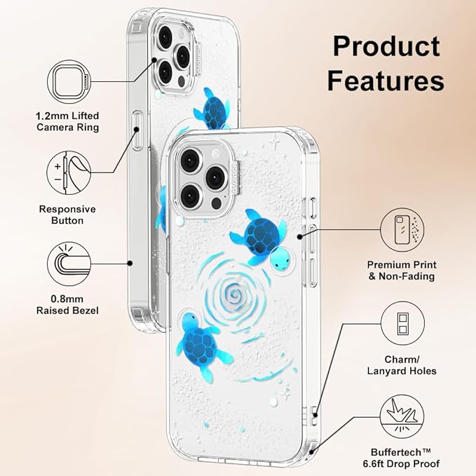 MOSNOVO Case for iPhone 12 & iPhone 12 Pro, [Buffertech 6.6ft Military-Grade Drop Protection] [Anti Peel Off Tech] Clear TPU Bumper Phone Case Cover Design - Space Turtle