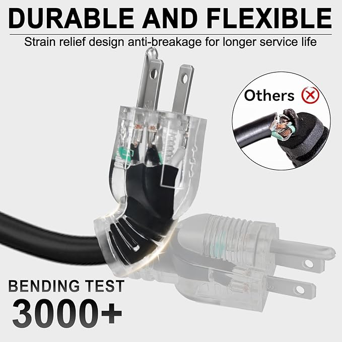25FT 12/3 Outdoor Extension Cord with Multiple Outlets 12 Gauge 3 Outlet Heavy Duty Power Cord Splitter Flexible 3 Way Power Cable Waterproof with Light Indicator 12AWG 15A 1875W SJTW,ETL Listed