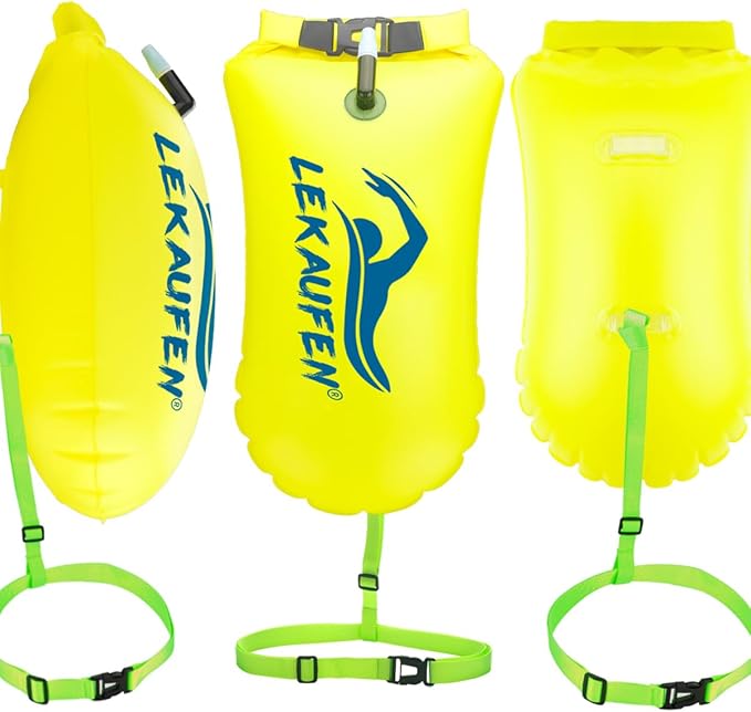 Swim Buoy for Open Water, 20L Swim Safety Float Waterproof Dry Bag for Swimmers Triathletes Kayakers Snorkelers, Swimming Pull Buoy for Safer Swim Training (Light Yellow)