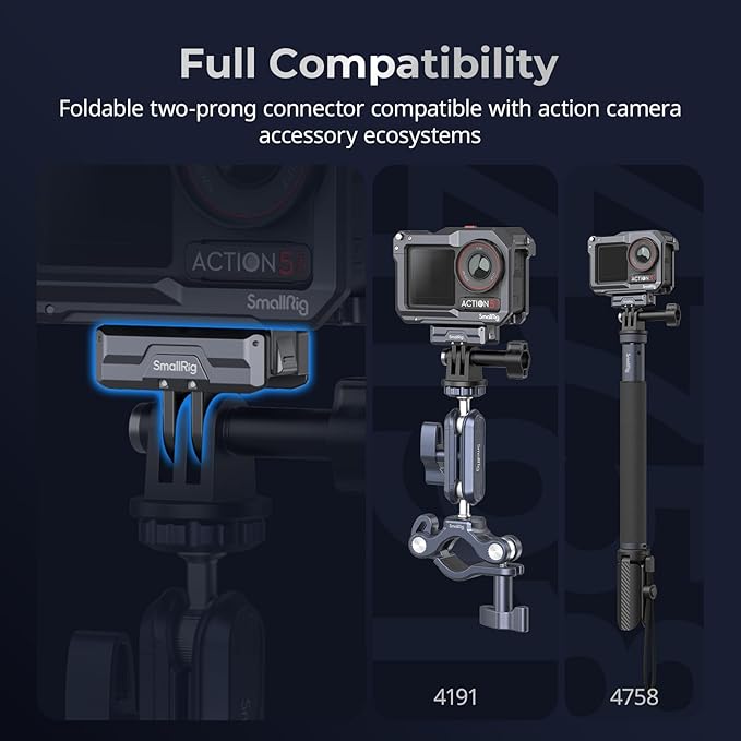 SMALLRIG Magnetic Mount Adapter for DJI OSMO 360 / Action 5/4 / 3 - Quick-Release Aluminum Base with 1/4" Thread & Foldable Connector for Tripods, Selfie Sticks, Vlogging Accessories - 3662B