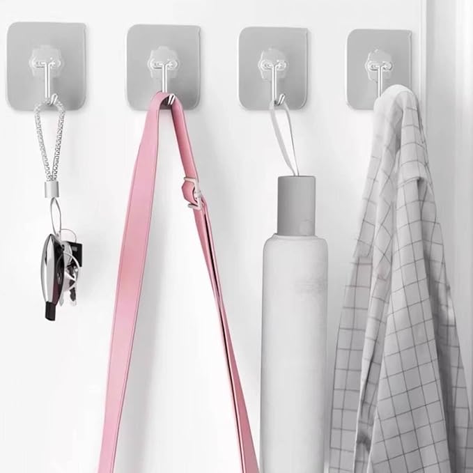 DDMY Heavy Duty Hook 24 Pack Self Adhesive Hooks for Hanging Wall Hooks Transparent Reusable Waterproof Adhesive Sticky Hook for Kitchen Curtain, Towel Bathroom,Coat Shower Door Utility No Damage