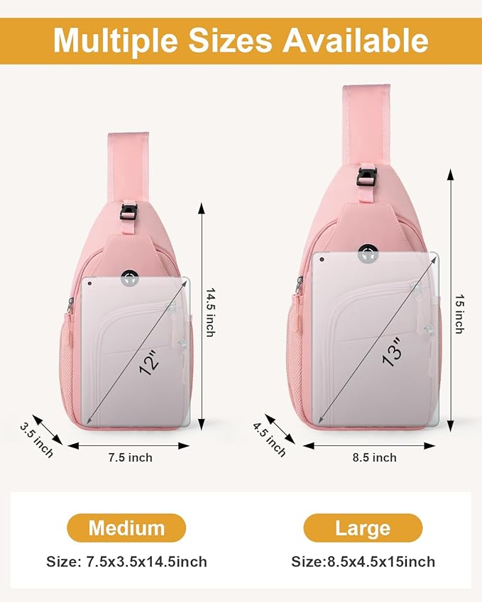 Pritent Crossbody Bags for Women Man Waterproof Sling Bag Backpack Trendy Casual Cross Body Bag with Convertible Shoulder Strap Chest Bag for Camping Hiking Travel Essentials (Pink, Large )