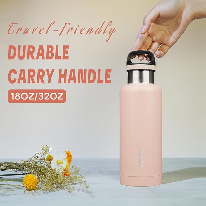BJPKPK Insulated Water Bottle 32OZ Stainless Steel Water Bottle with Handle Double Walls Vacuum Insulated BPA Free Flask, Peach