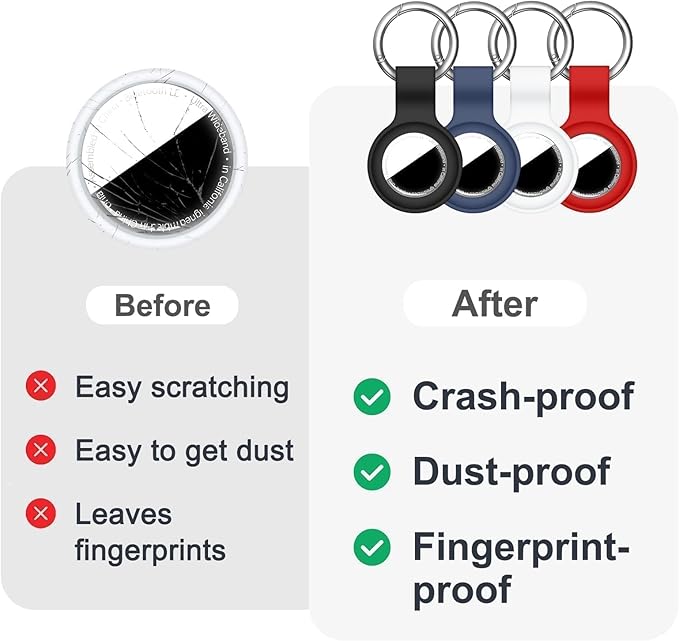 Linsaner [4 Pack] Holder for AirTag 2nd Gen (2026) & 1st Gen, Silicone Case Keychain Key Ring, Protective Cover for Apple for Air Tags, GPS Finder Accessories,Black/Blue/White/Red