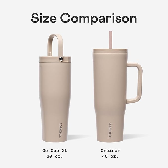 Corkcicle Go Cup XL - Leak-Proof Travel Tumbler - Triple Insulated Stainless Steel Water Bottle - Easy-Carry Handle - Summer Drinkware Gift - Keeps Drinks Ice Cold - 30 oz - Desert