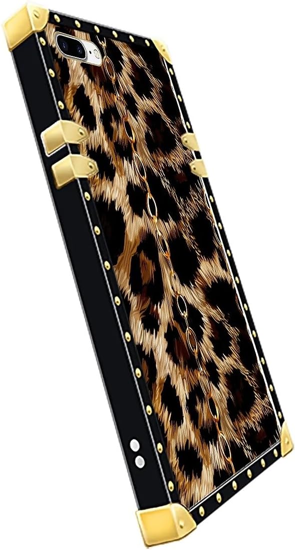 Compatible with iPhone 8 Plus 7 Plus Case, Seamless Gold Chain Leopard Luxury Golden Decoration for Girl Women Soft TPU Shockproof Protective Hard PC Back for iPhone 8 Plus 7 Plus