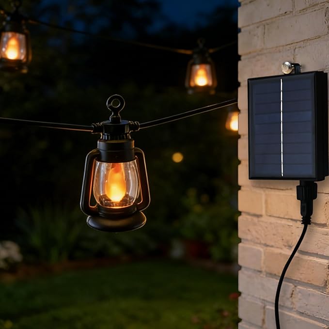 Solar Outdoor String Lights 19FT Waterproof Patio Lights with 10 LED Bulbs for Garden, Backyard,Party, Cafe, Camping 2200K