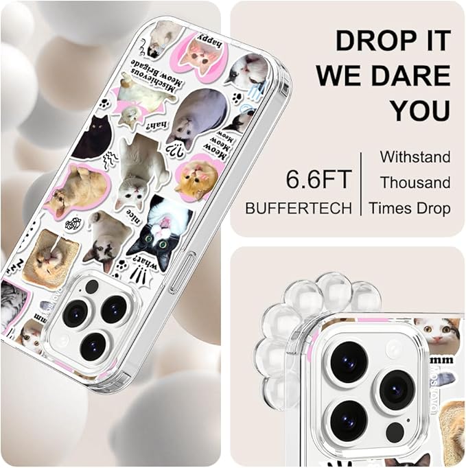 MOSNOVO Case for iPhone 13 Pro Max, [Buffertech 6.6ft Military-Grade Drop Protection] [Anti Peel Off Tech] Clear TPU Bumper Phone Case Cover Design - The Cat Brigade