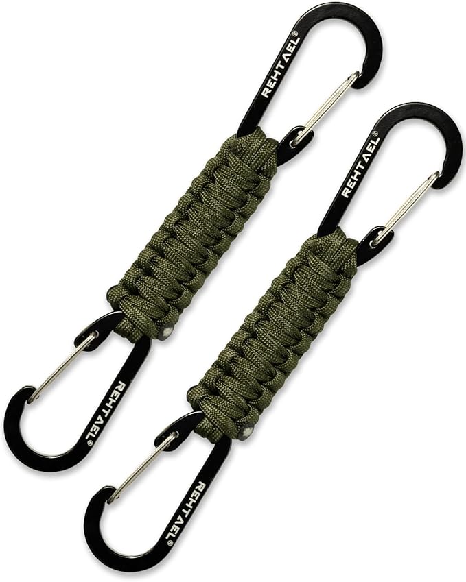 Paracord Braided Carabiner Keychain Lanyard Strap, Hanger Stroller Hook w/2 Carabiner Clips for Water Bottle Backpack