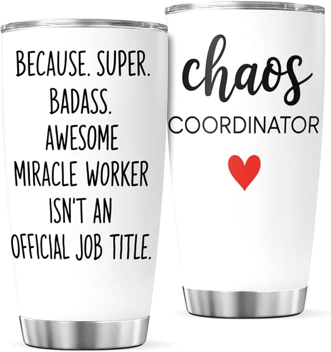 CUBICER Chaos Coordinator Quote Stainless Steel Tumbler 20 Oz Inspirational Funny Gift For Moms Teachers Nurses Workers Cool Insulated Mug Hot Travel Outdoor Iced Heat Bottle