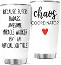 CUBICER Chaos Coordinator Quote Stainless Steel Tumbler 20 Oz Inspirational Funny Gift For Moms Teachers Nurses Workers Cool Insulated Mug Hot Travel Outdoor Iced Heat Bottle