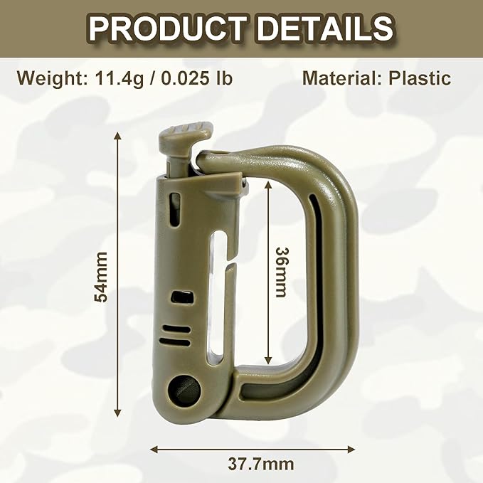 6 Pack 2.12“ Tactical Locking D Ring Plastic Carabiner Backapck Molle Hook Clip for Webbing Straps Bag