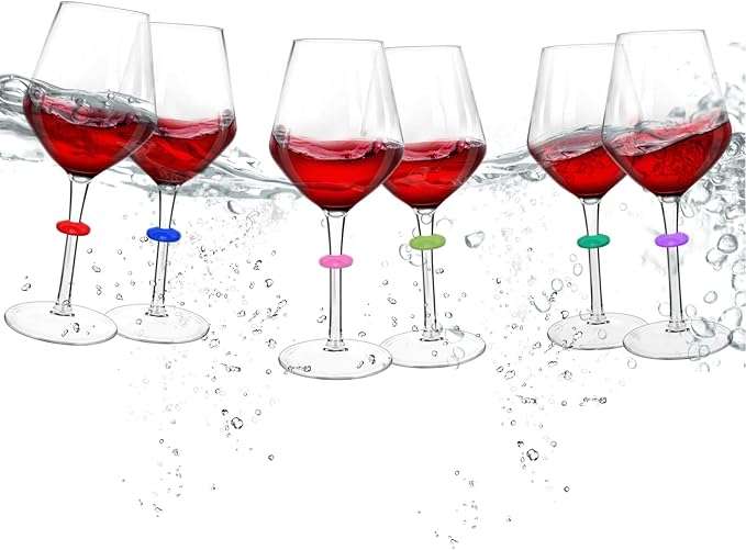 Floating Wine Glasses for Pool with Charms Tags, Pool accessories for adults, Shatterproof Poolside Wine Glasses, Floating Cup With Stem, Unbreakable Wine Cup & BPA-free (16 Oz, Set of 6)
