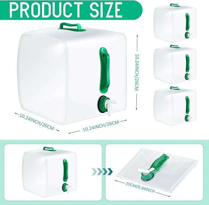 Reallnaive 3 Pack Collapsible Water Container with Spigot, Foldable Camping Water Container Portable Camping Storage Carrier Jug for Outdoors Hiking Emergency Kit Backpack (Green,5.3 Gallon)