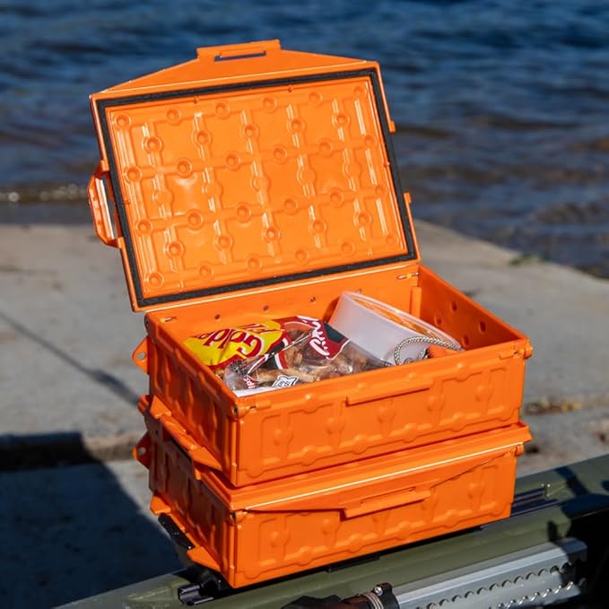 YakAttack TracPak Combo Kit – Orange | 2 Stackable Storage Boxes + Quick Release Track Base | Fits MightyMount, GearTrac & Most Kayak Tracks | Space-Saving Fishing Storage | Compact Kayaking Box