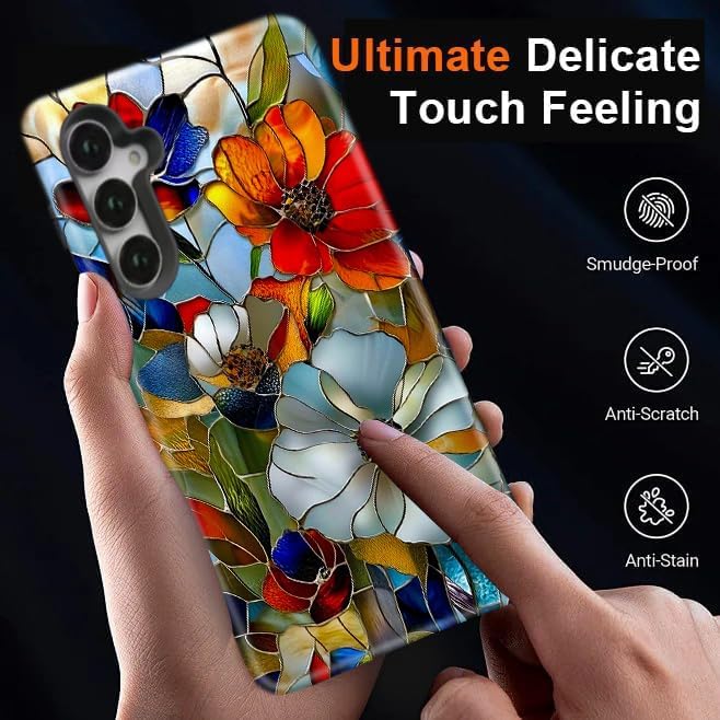 Compatible for Samsung Galaxy A16 5G Case, Dual Layer Heavy Duty 2 in 1 Shockproof Protective Phone Case,Stained Glass Blooming Flowers