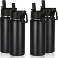 Volhoply 18oz Insulated Water Bottle Bulk 4 Pack,Kids Stainless Steel Water Bottles with Straw Lid,Double Wall Vacuum Metal Bottle,Wide Mouth Reusable Sports Flask For Cold Drink(Black,4 Set)