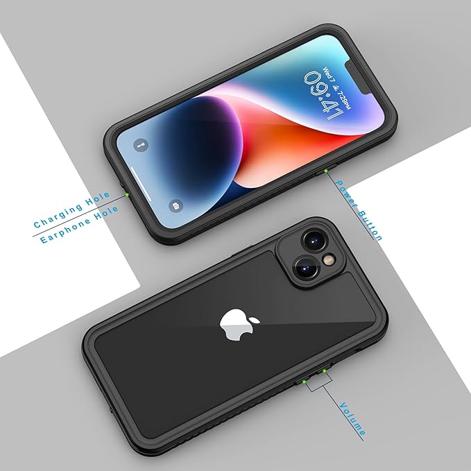 Lanhiem for iPhone 14 Case, IP68 Waterproof Dustproof with Built-in Screen Protector, Rugged Full Body Shockproof Phone Cover for iPhone 14, 6.1 inch (Black)
