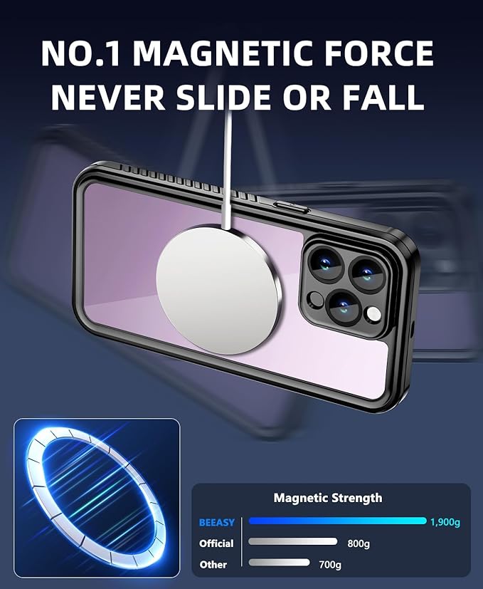 Beeasy for iPhone 14 Pro Max Waterproof Case with Magsafe, IP68 Underwater Military Grade, Phone Case with Shockproof, Dustproof, Rugged 360 Full Body Protection Cover with Built-in Screen Protector